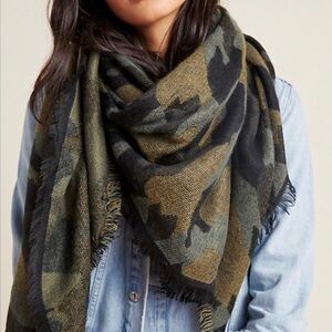 Anthropologie Olive & Black Camo Blanket Scarf